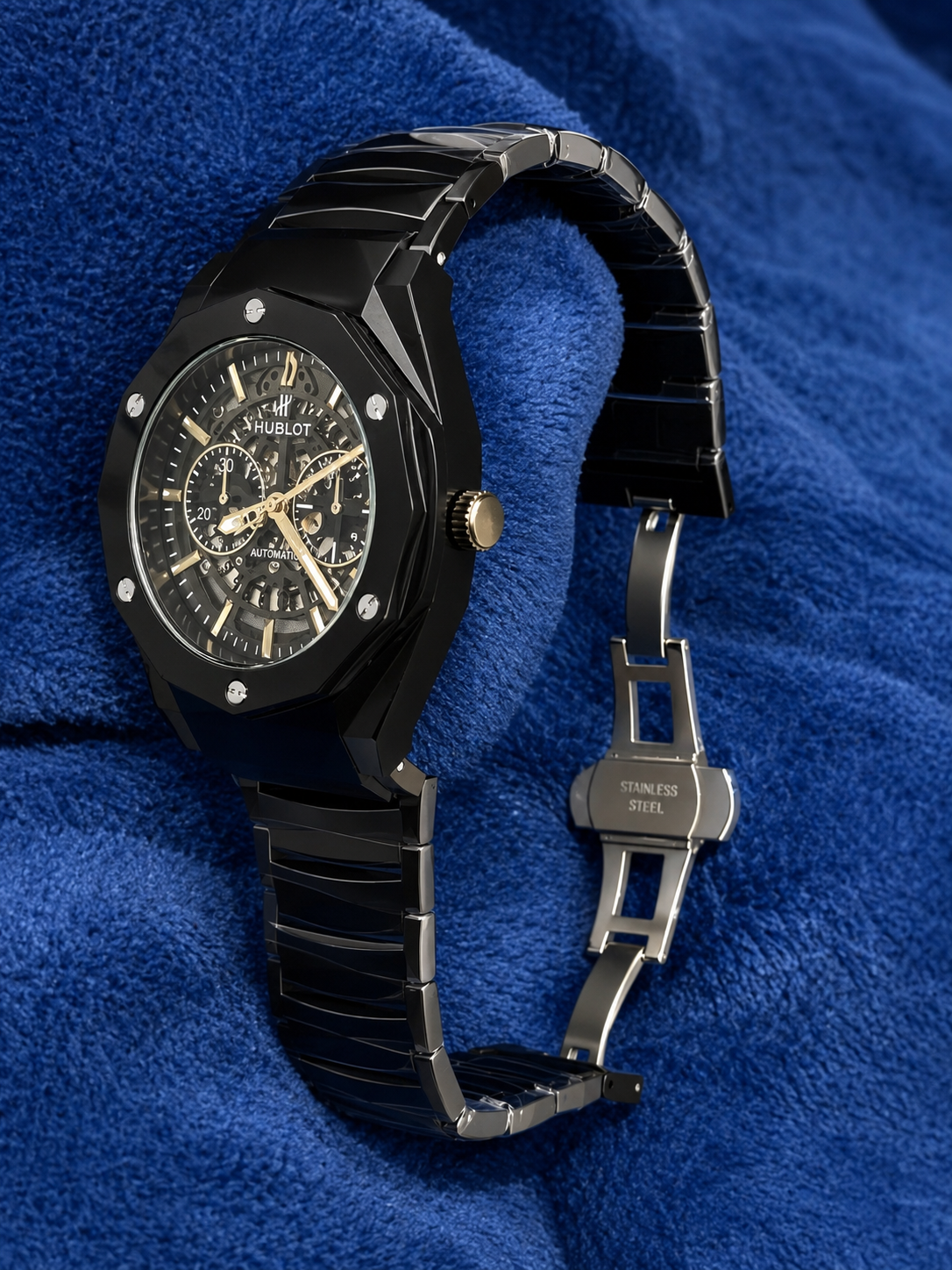 Hublot-Inspired Black Skeleton Dial Men’s Luxury Watch