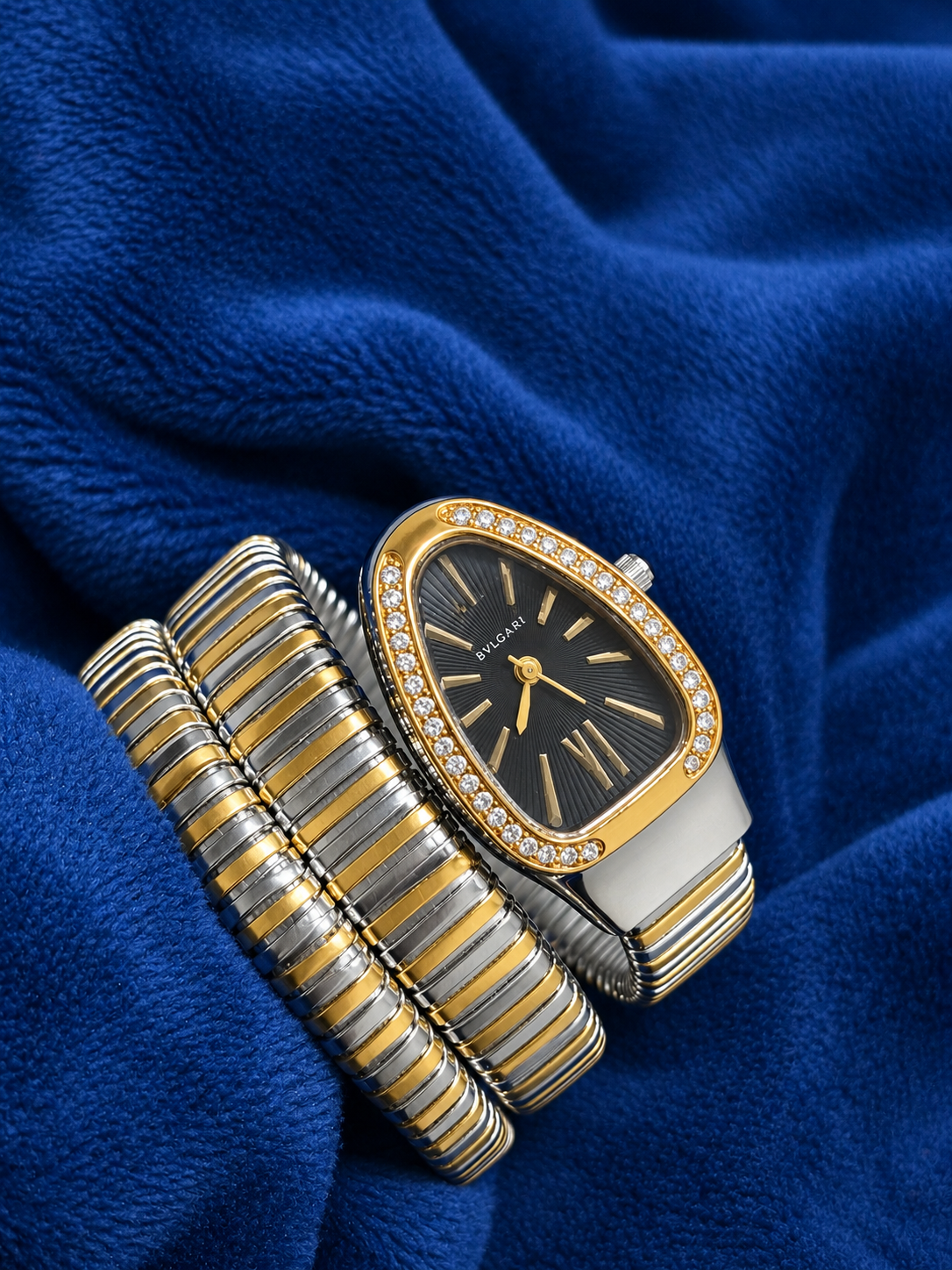 Serpenti-Inspired Two-Tone Crystal Bezel Women’s Luxury Watch