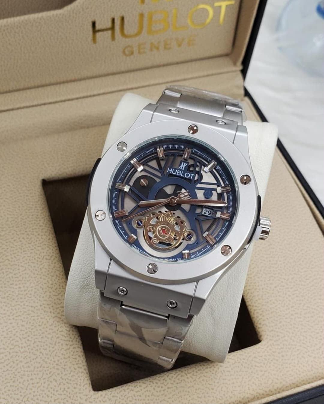 Hublot Inspired Skeleton Luxury Watch for Men | Silver Stainless Steel Automatic Style