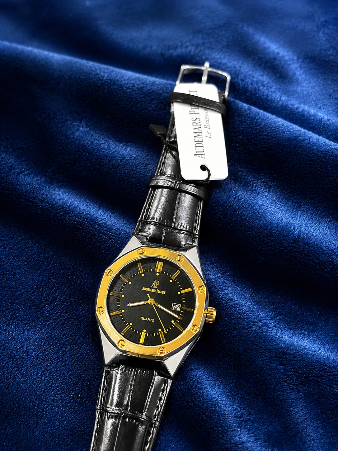 Audemars Piguet-Inspired Black Dial Men’s Luxury Leather Watch