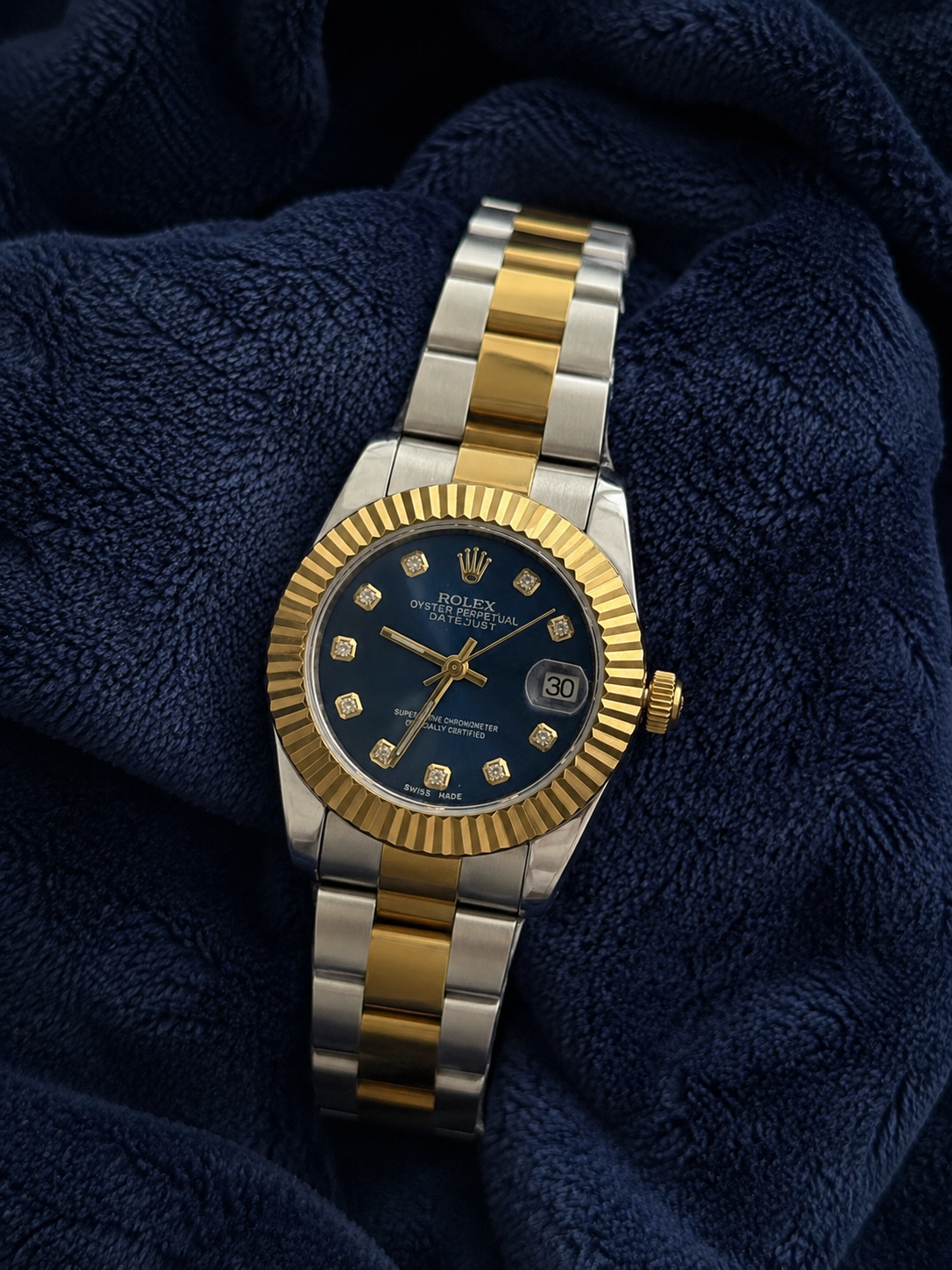 Rolex inspired Royal Blue Two-Tone Luxury Date Watch