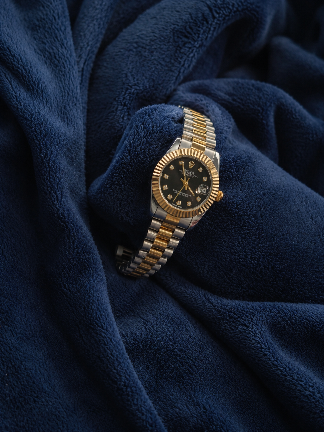 Rolex Datejust-Inspired Two-Tone Black Diamond Dial Watch