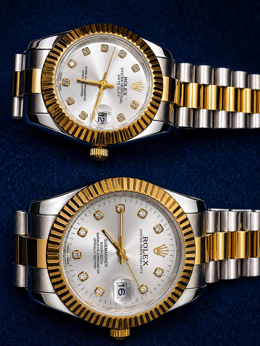 Rolex-Inspired Two-Tone Silver Dial Luxury Couple Watch Set