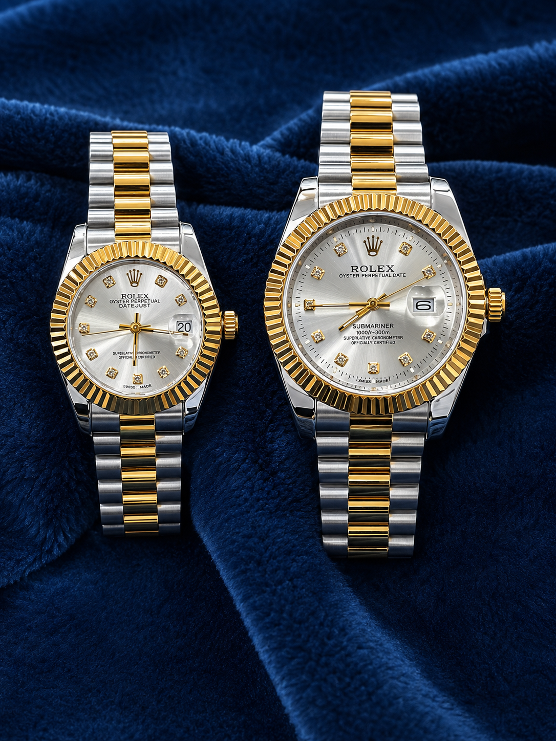 Rolex-Inspired Two-Tone Silver Dial Luxury Couple Watch Set