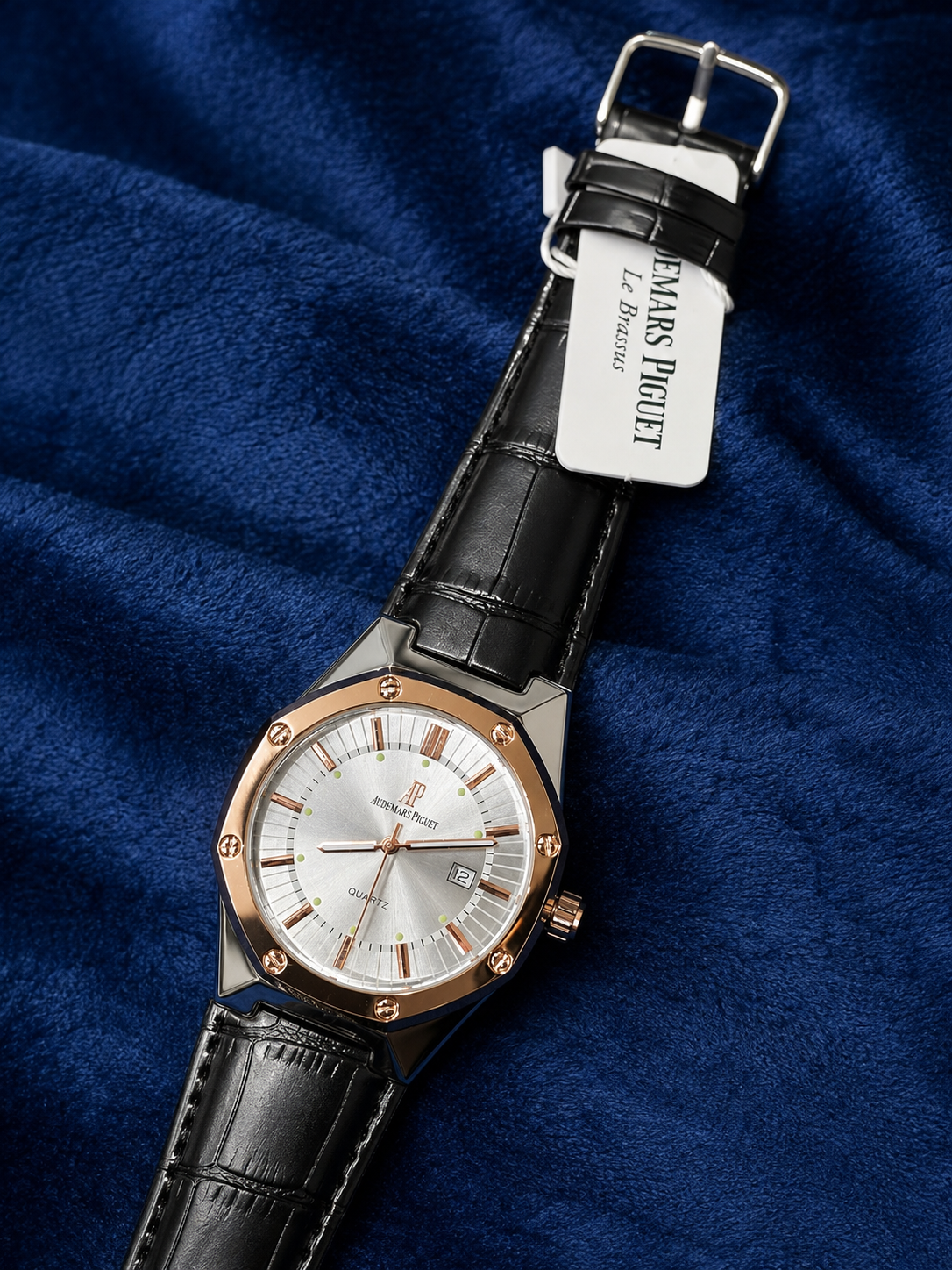 Audemars Piguet-Inspired silver dial and rose gold body Men’s Luxury Leather Watch