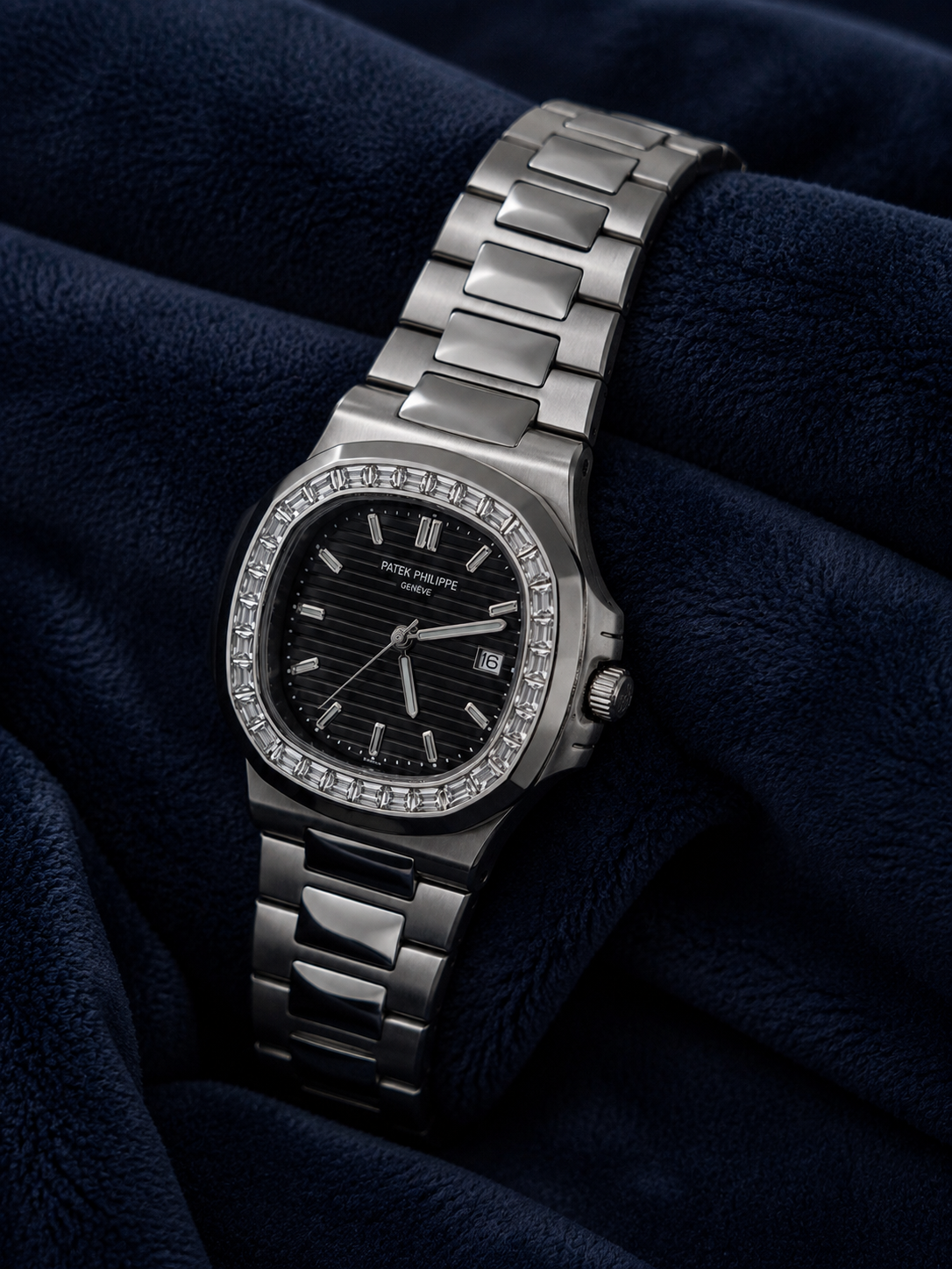 Patek Philippe-Inspired Diamond Bezel Stainless Steel Watch