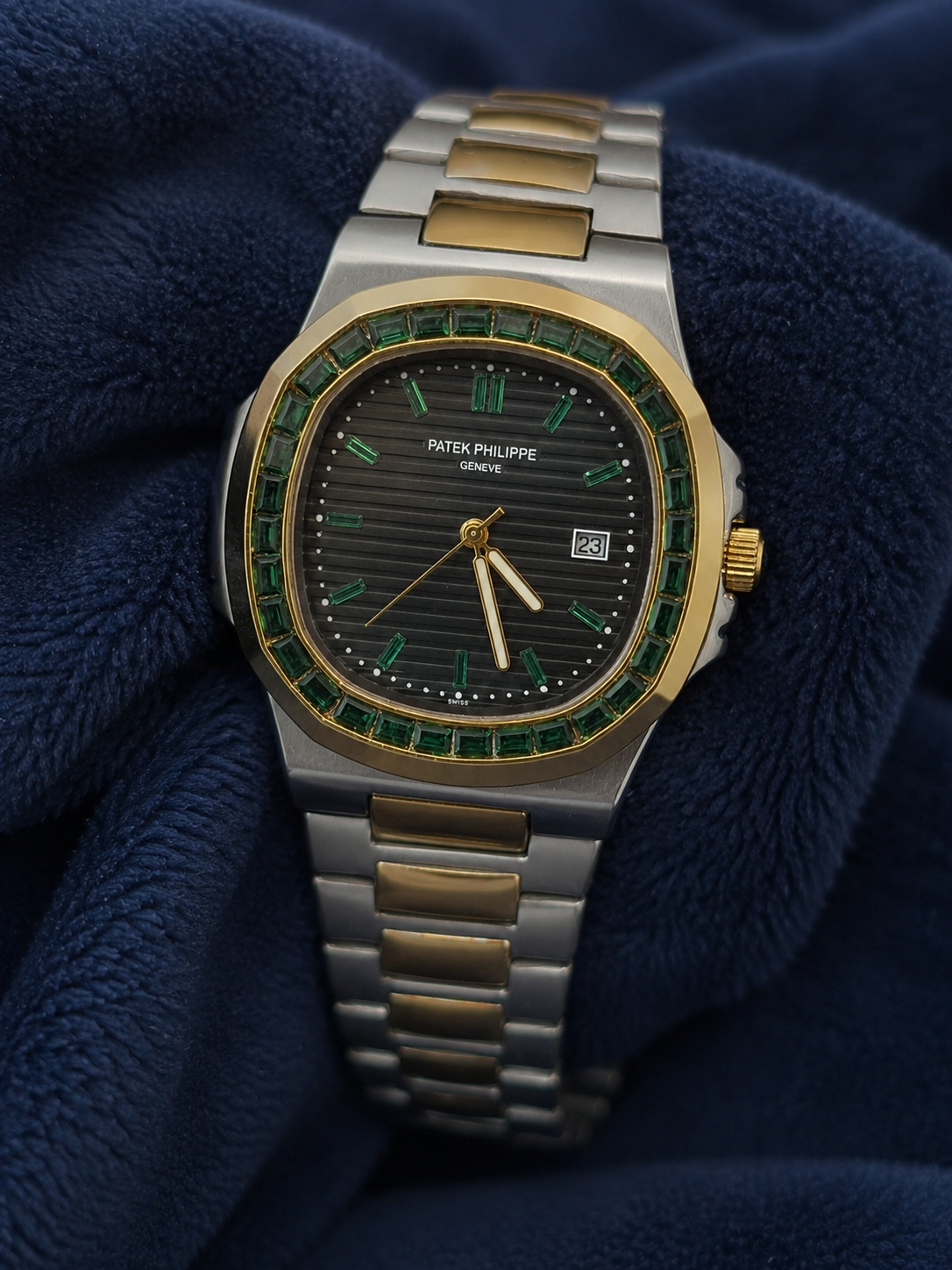 Patek Philippe Nautilus Style Two-Tone Green Dial Watch