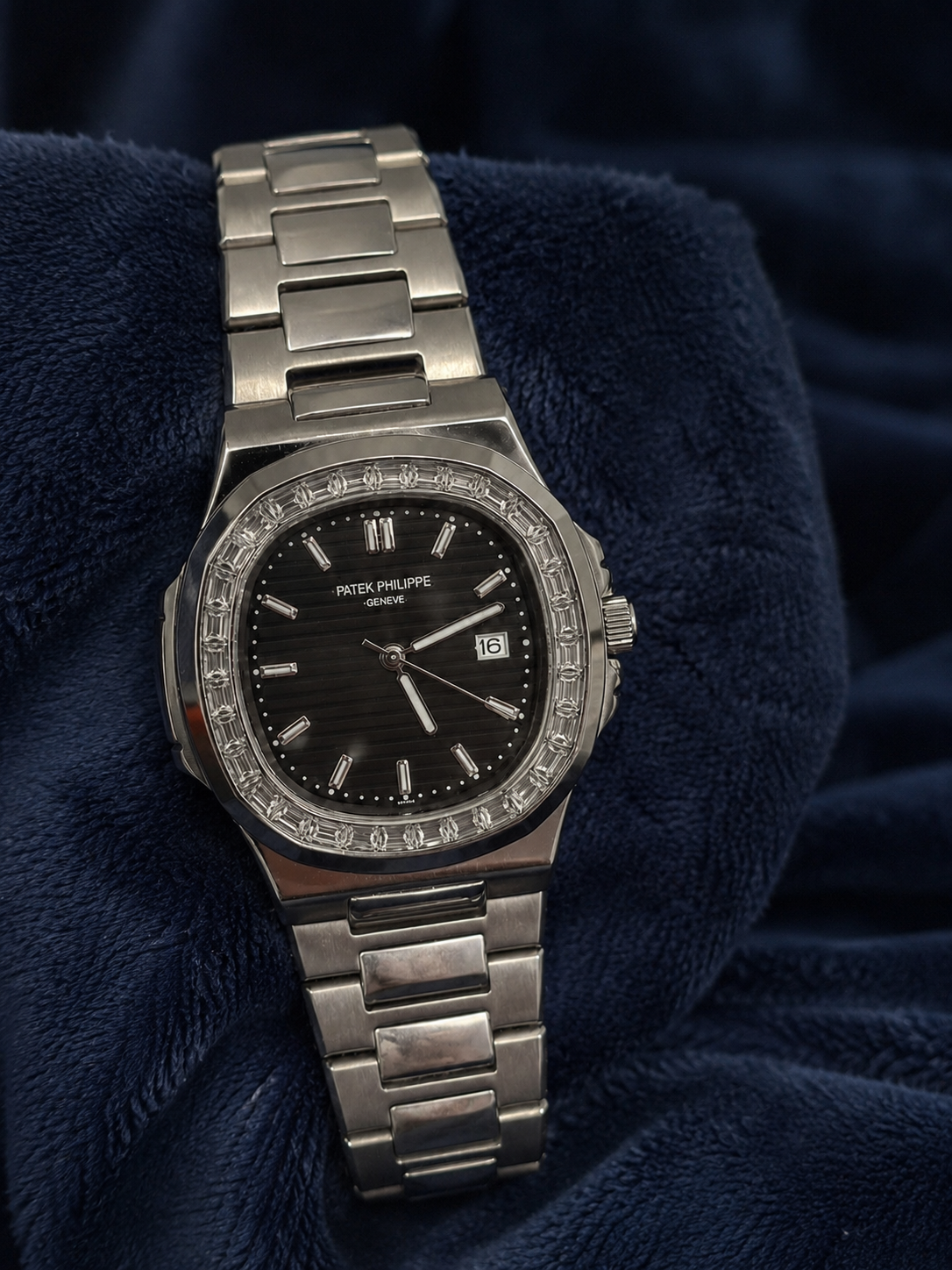 Patek Philippe-Inspired Diamond Bezel Stainless Steel Watch