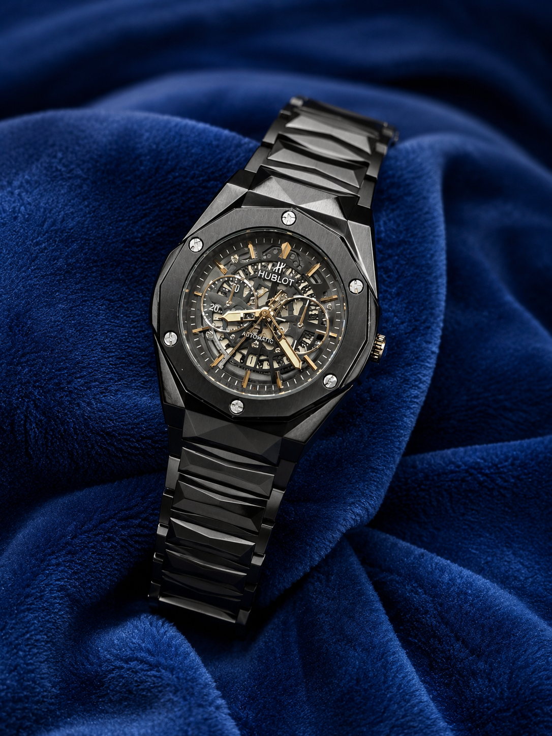 Hublot-Inspired Black Skeleton Dial Men’s Luxury Watch