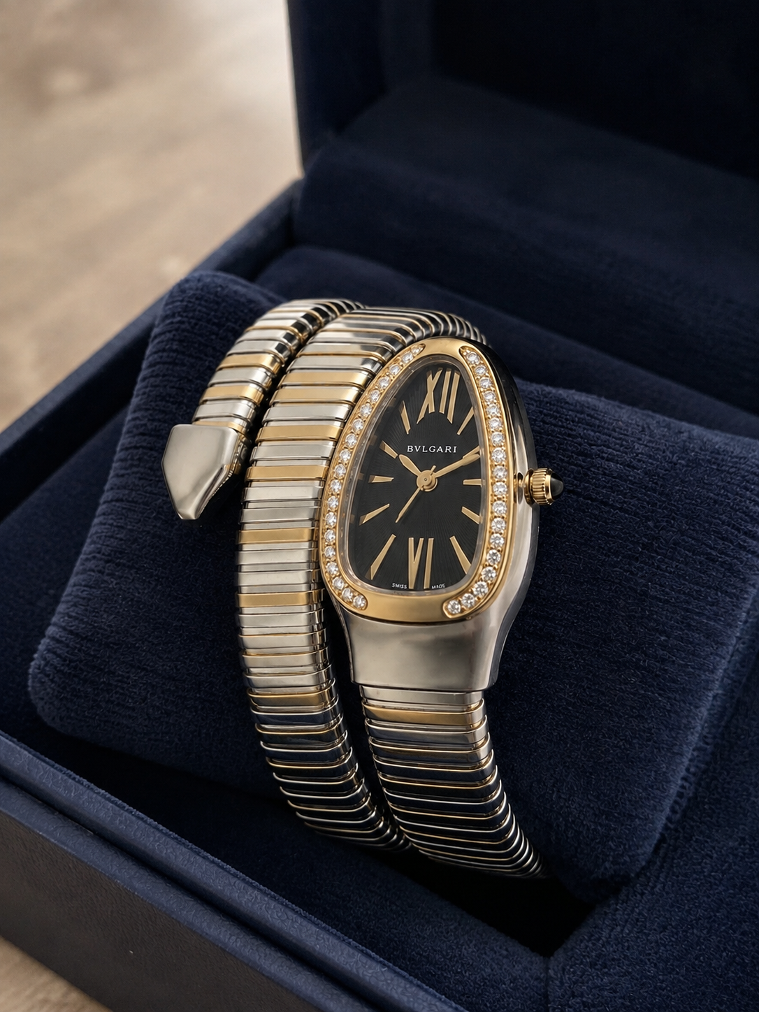 Serpenti-Inspired Two-Tone Crystal Bezel Women’s Luxury Watch