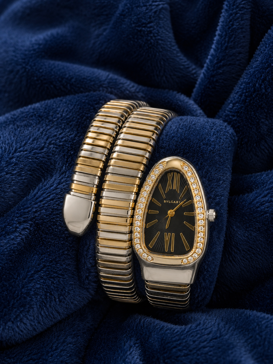 Serpenti-Inspired Two-Tone Crystal Bezel Women’s Luxury Watch