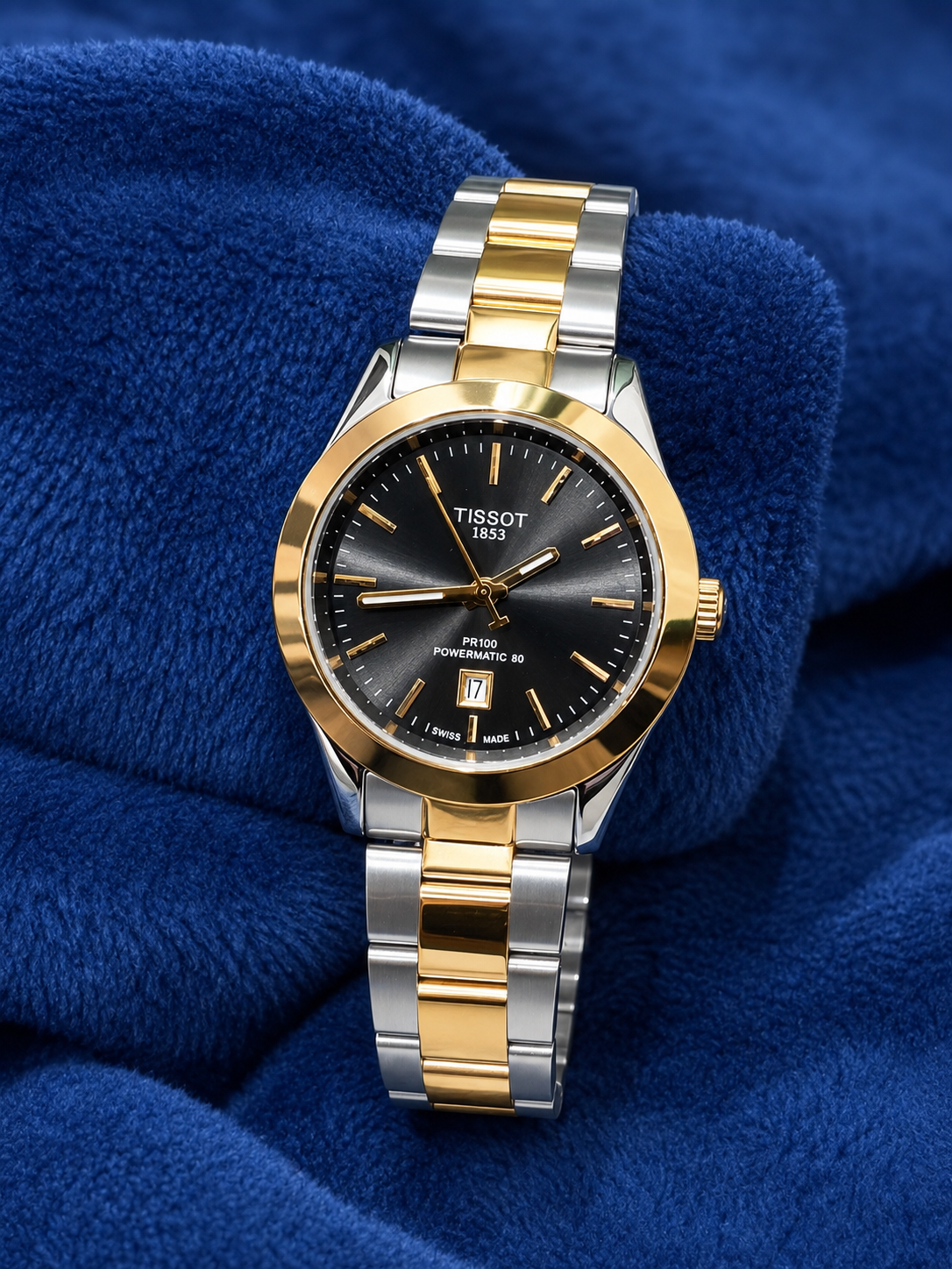 Tissot-Inspired Two-Tone Black Dial Automatic Luxury Watch