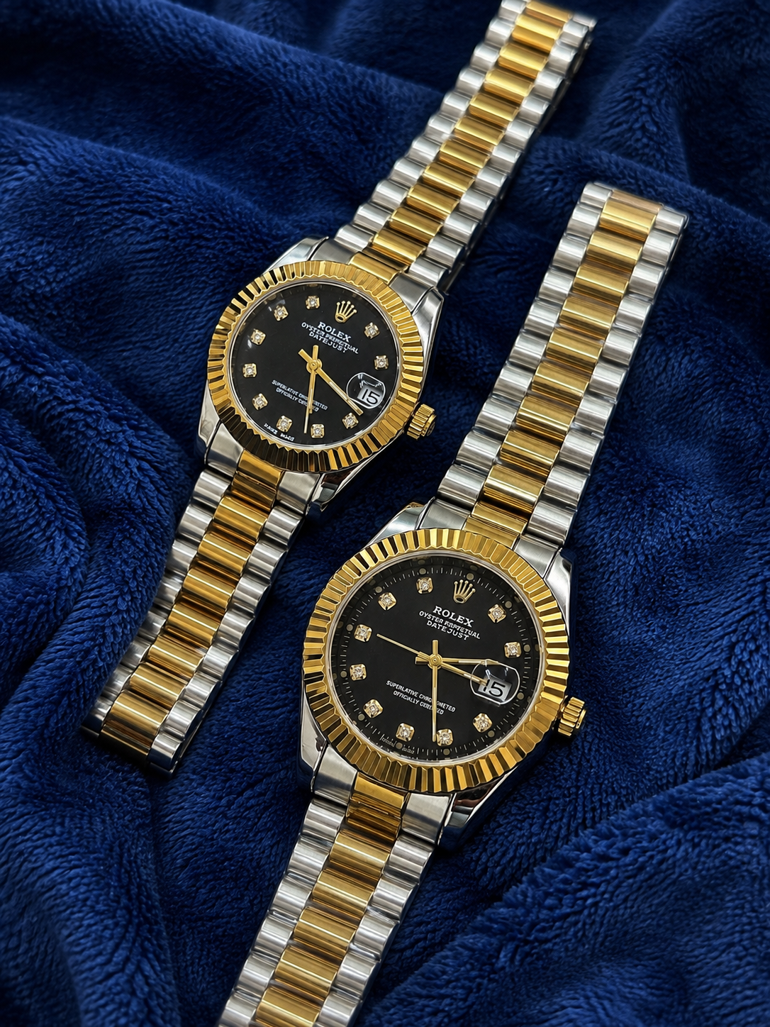 Rolex-Inspired Two-Tone Black Dial Couple Luxury Watch Set