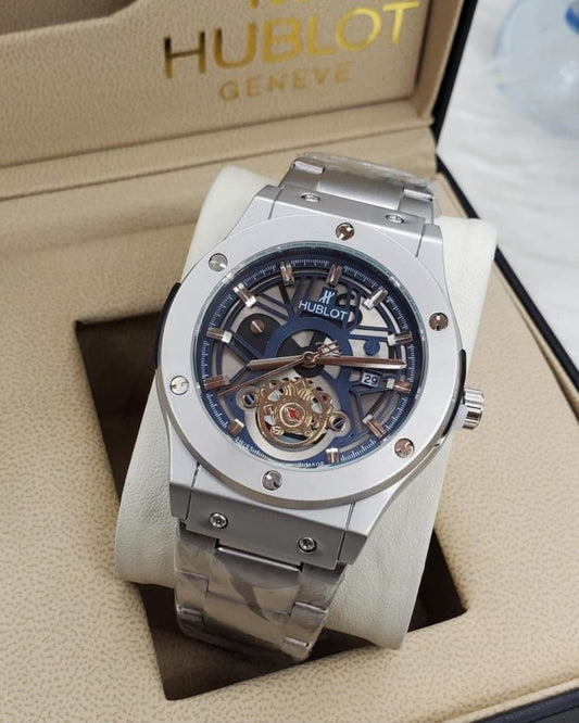 Hublot Inspired Skeleton Luxury Watch for Men | Silver Stainless Steel Automatic Style
